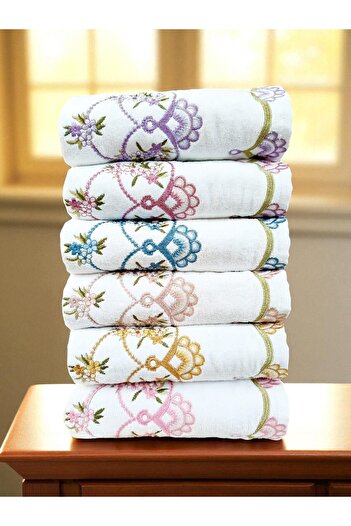 asev tekstil 50X90 cm Embroidered Velvet 12-Piece Hand Towel |   Face Towel Set