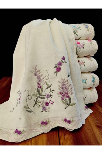 asev tekstil 50X90 cm Embroidered Velvet 6-Piece Hand Towel |   Face Towel Set