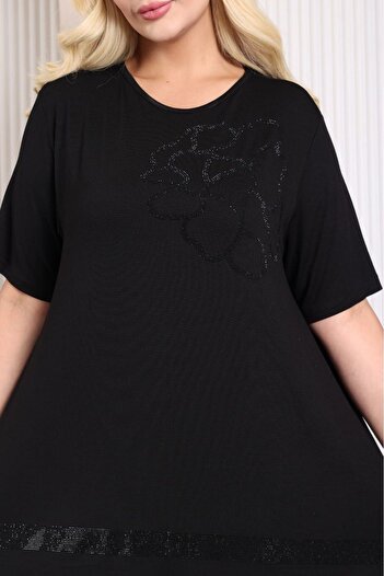 sinemisxxl Lycra Viscose Plus Size Short Sleeve Black Tunic