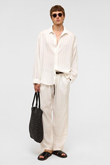 VAMOSCLO Oversize Long Sleeve Modal Fabric Shirt White