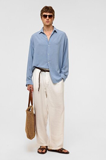 VAMOSCLO Oversize Long Sleeve Linen Shirt Baby Blue