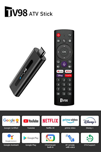TECHNOMEN 8K Android TV Stick HDMI Medya Oynatıcı Android 14 2GB RAM 16GB Bluetooth 5.0 Google Asistan