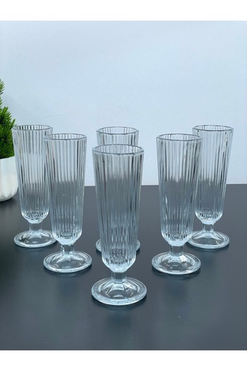 ORTAKÖY CENNETİ Set of 6 Glass Coffee Side Water Glass Cups with Feet Tall 150ml