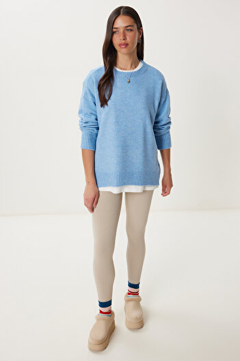 Happiness İstanbul Kadın İndigo Mavi Oversize Triko Kazak PN00054