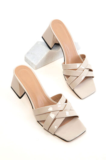 SOHO Beige Patent Leather Women's Classic Heeled Shoes 20768