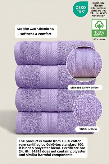 Ellaline Set of 4 Diamond Patterned Towels - 100% Cotton, Ultra Absorbent, Soft Border 50X80Cm