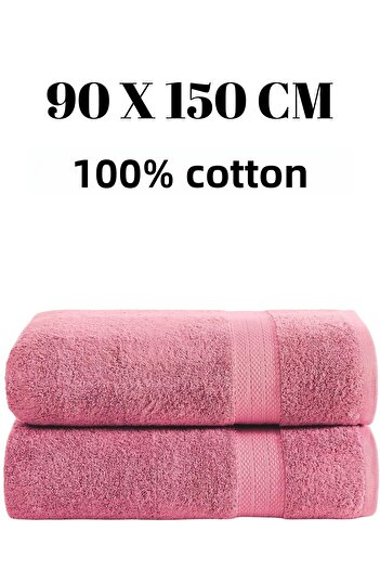 KAYABEY HOME Ροζ Δύο Τεμάχια Μεγάλη Πετσέτα Μπάνιου 100% Βαμβακερή Μαλακή Πετσέτα Σώματος Ντους με Ρίγα 90 Χ 150 εκ.