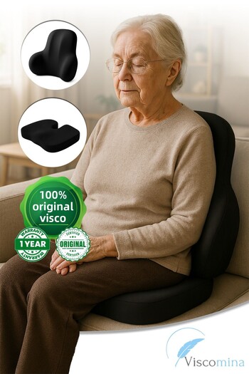 Viscomina Orthopedic Viscosa Lumbar Cushion Orthopedic Viscosa Seating Cushion 2 Pieces Viscosa Set Black Color