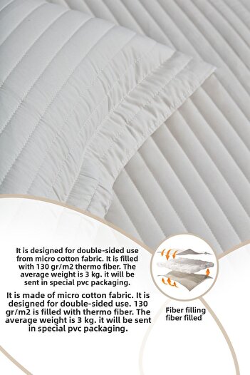 Evlen Home Collection 100% Cotton Single Quilted Bedspread Pike Set Judy Fiber Filled Striped Off-White Cream