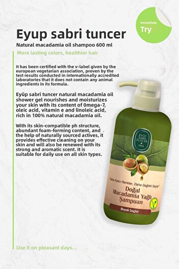 Eyüp Sabri Tuncer 600 ml Natural Macadamia Oil Shampoo