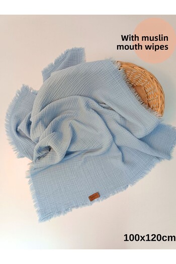 Bebella 4 Layer Muslin Fringed 100% Cotton Blanket - 100x120 cm Stroller Cover with Gift