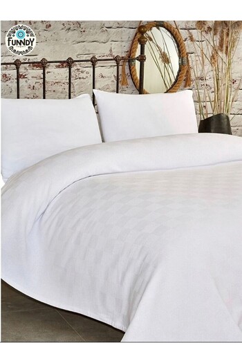 FUNNDY White Checkerboard Patterned Double Pique - Checkered Hotel Cut