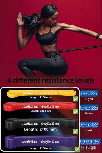 Soft Kare Set de benzi de rezistență de 5-15-25-35 kg - cauciuc pentru dezvoltarea mușchilor, bandă de antrenament pentru fitness Pilates, 4 rezistențe