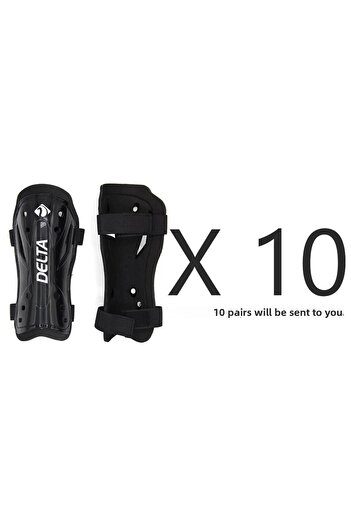 Delta Black 10 Pairs (20 Single) Shin Guard Football Kick Pad Football Player Paddle Protector (Double Velcro) Double Tape
