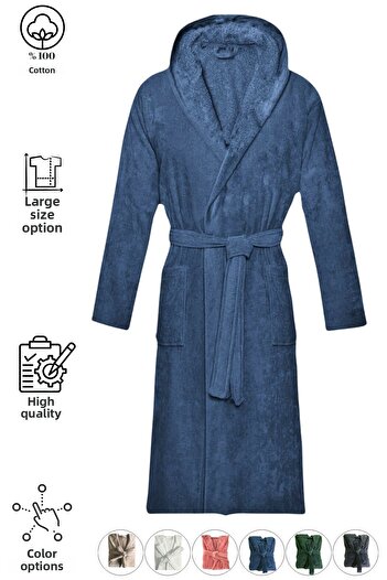 Mokita Home 100% βαμβακερό βελούδο Petrol Blue Unisex Ανδρικό και Γυναικείο Μπουρνούζι Μαλακό Υπερμεγέθη Μπουρνούζι