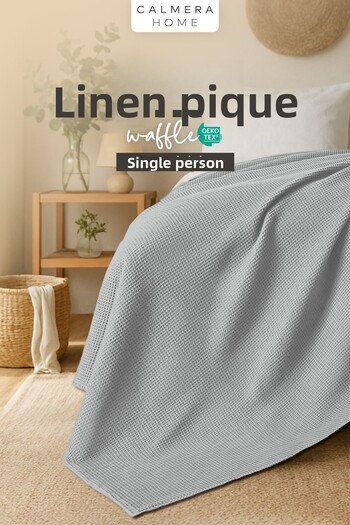Calmera Linen Single Waffle Pike |   Bed & Sofa Cover - Shawl |   Premium Cotton - Summer |   Light Gray