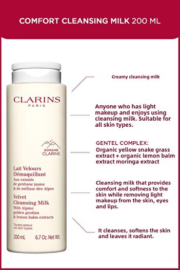 Clarins 200ml Velvet Cleansing Milk - Moisturizing Make-up Remover Milk
