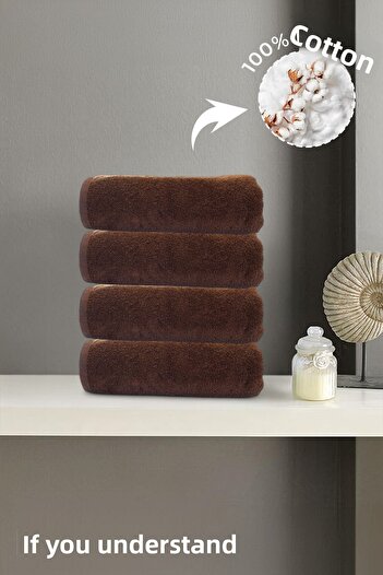 Anılsan 4 Pack Brown Hand Towels - 50X90 cm Size, 100% Cotton, Spa or Hotel Towels, Apply for Daily Use