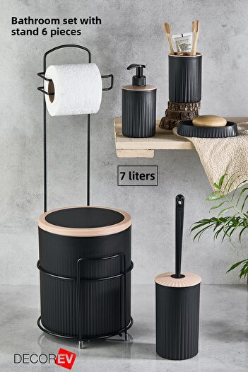decorev Black Wc Set of 6 - Large Bathroom, 7-Liter Trash Can