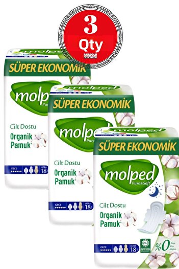 Molped Pure Soft Sanitary Pads - Night Super Economical 3 Pieces of 18