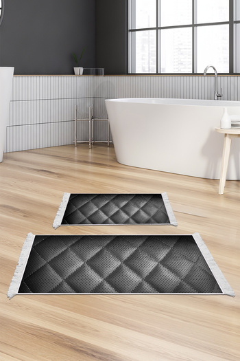 Alanur Home Non-Slip Base Djt Toilet Set Star Cotton Fringed Geometric E5013 Black
