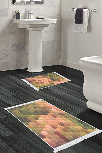 Alanur Home Non-Slip Base Djt Toilet Set Star Cotton Fringed Geometric E5014 Colorful