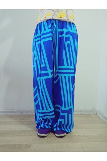 hoaryage Beli Lastikli Etnik Desenli %100 Pamuk Viskon Basma Pantolon36-44beden