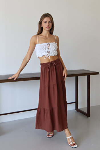 Balenbi Women's Basic Waist Lace-Up Muslin Skirt 1104
