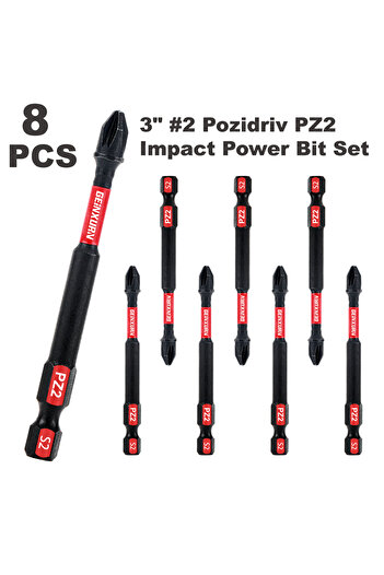 Choice 8PCS Geinxurn 3 Inches Pozidriv #2 PZ2 Impact Tough Screwdriver Power Bit Set, S2 Alloy Steel Screw