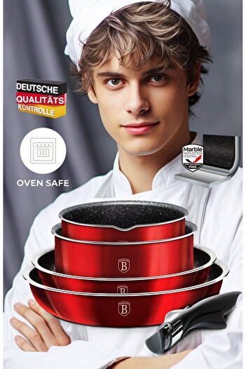 Berlinger Haus 9 Pcs Cookware Set With Removable Handle Burgundy Metallic Line