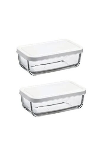 Paşabahçe 53853 White Snow Box Glass Storage Container with Lid 2 Pieces
