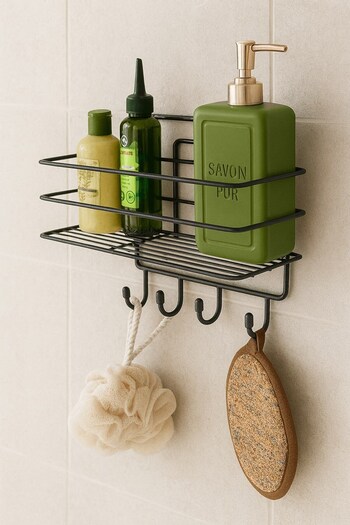 Sas Haus Stainless Black Adhesive Bathroom Shower Shelf Shampoo Holder with 4 Hooks, Durable, Stylish Organizer - Tş-01