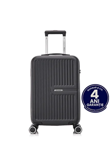 Quasar & Co. Troler de cabina Platinum,55x37x20cm,Troller bagaj de mana,valiza cabina,4 roti duble,ABS,Negru