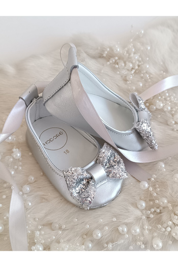 Hodore Perla Silver Genuine Leather Baby Loafer Ballet Shoes