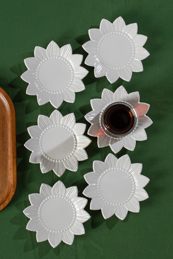 Porsima 2338 Set of 6 Porcelain Tea Plates with Sun Motif White - 11,5cm