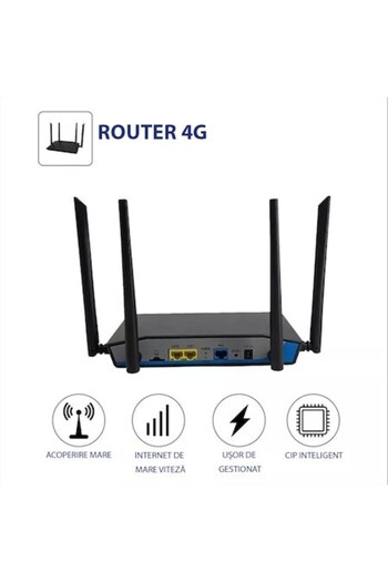 GLIMATECH Router wireless 4G LTE, slot pentru cartelă SIM, 300Mbps, 4 antene