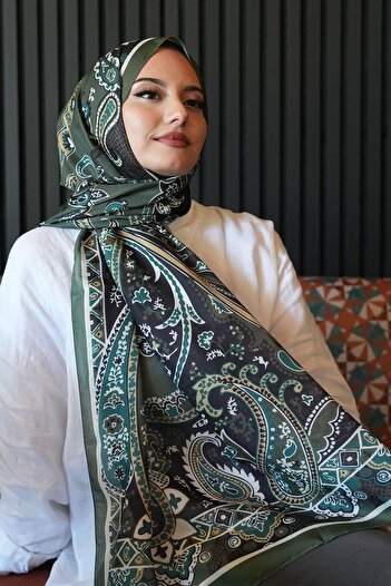 AFVENTE Droplet Motif Pattern Khaki Soft Cotton Shawl