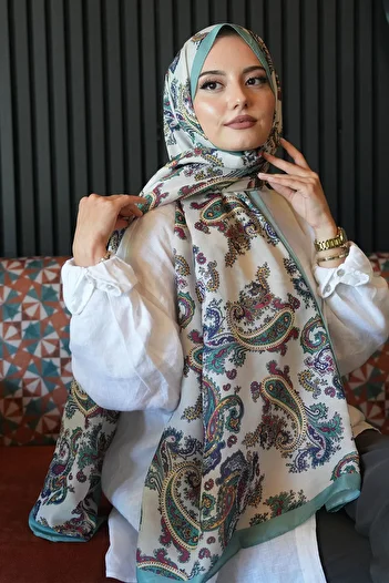 AFVENTE Μαλακό βαμβακερό σάλι Paisley Pattern Mint