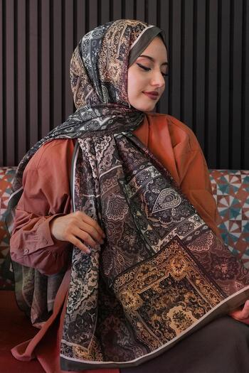 AFVENTE Ethnic Pattern Khaki Soft Cotton Shawl