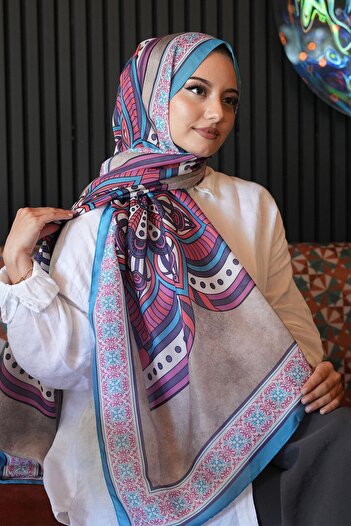 AFVENTE Geometrik Desen Mor Soft Pamuk Şal