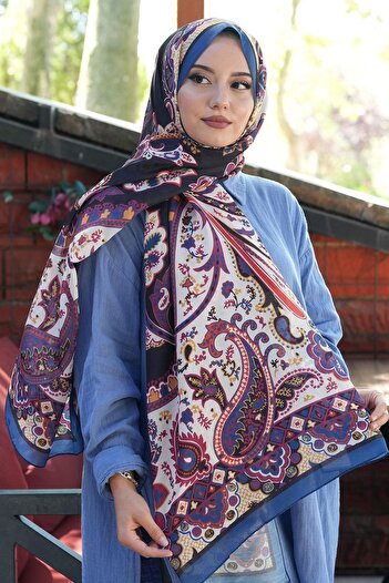 AFVENTE Damla Motif Pattern Indigo Soft Cotton Shawl