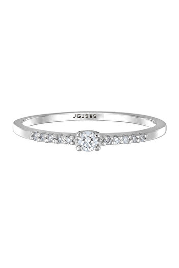ELLI Ring Damen Verlobung Funkelnd mit Diamant (0,11 ct) in 585 Weißgold