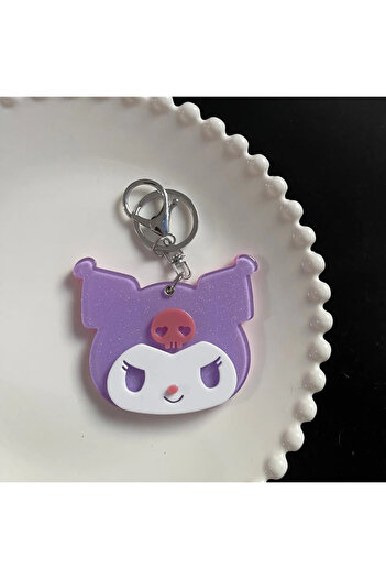Miniso Kuromi 2 Kawaii Cute Sanrio Hello Kitty keychain Anime portable small round mirror makeup mirror car