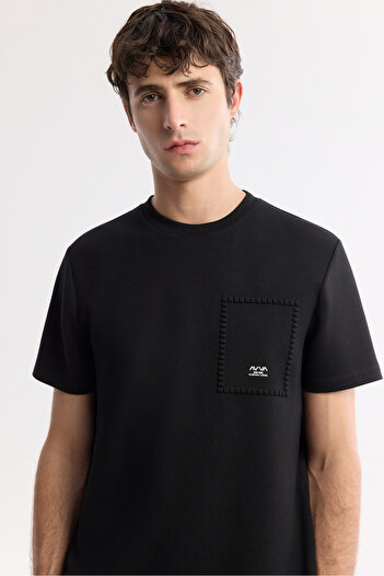 Avva Men's Regular Fit Black Crew Neck Printed Bi-Stretch Interlock T-Shirt A51Y1161