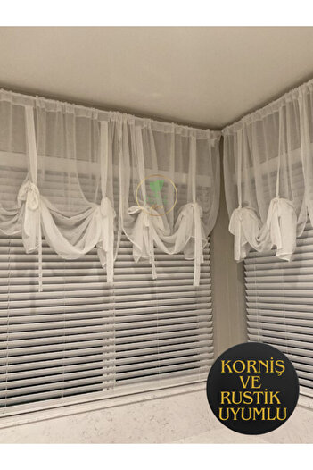 Perdeplus Vine Detailed Curtain Retro Linen Look Tulle Curtain