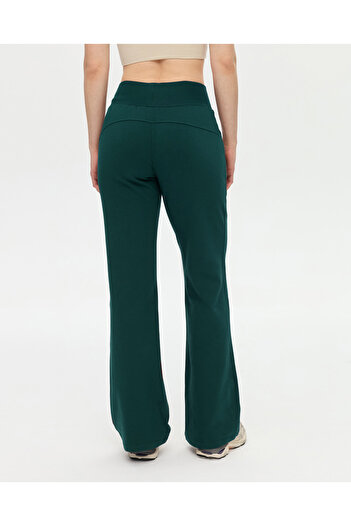 Ayma Active Dark Green Organic Cotton High Waist Wide Leg Sports Sweatpants