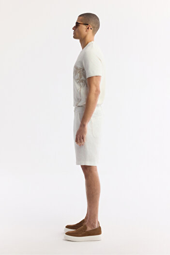 Avva Men's Relaxed Fit White Elastic Waist 100% Linen Shorts B003732