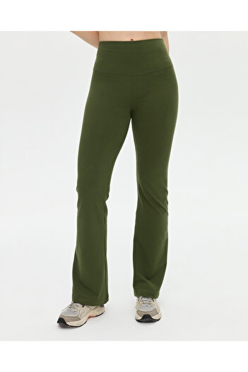 Ayma Active Khaki High Waist Organic Cotton Flared Leg Leggings