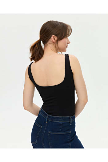 Ayma Active Women's Black Undershirt - Organic Cotton, Bra, Back Low Cut, Thick Strap