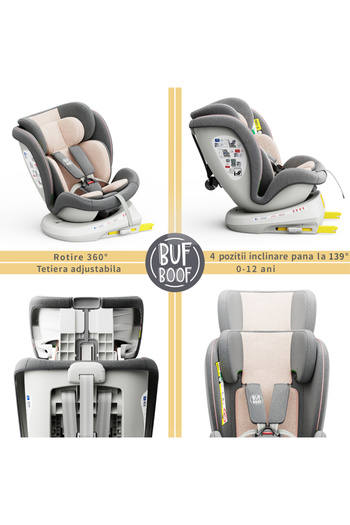 BUF BOOF Scaun auto TWT Plus iSize Buf Boof Pink isofix Rotativ 360 Pozitie Somn Top Tether 40-150 cm